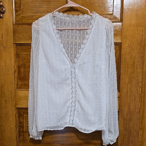 SHEIN Tops - Shein White Ruffled Long Sleeve Blouse S